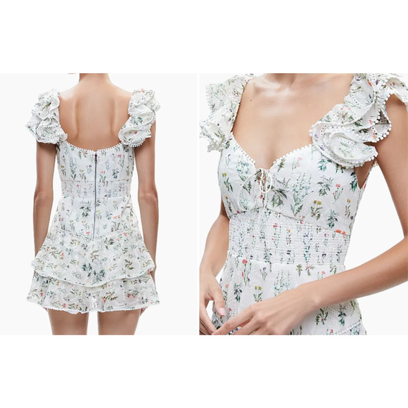 Alice + Olivia Hartford Floral Eyelet Romper Mini Dress Size 6 NEW MSRP $398 - Picture 2 of 8